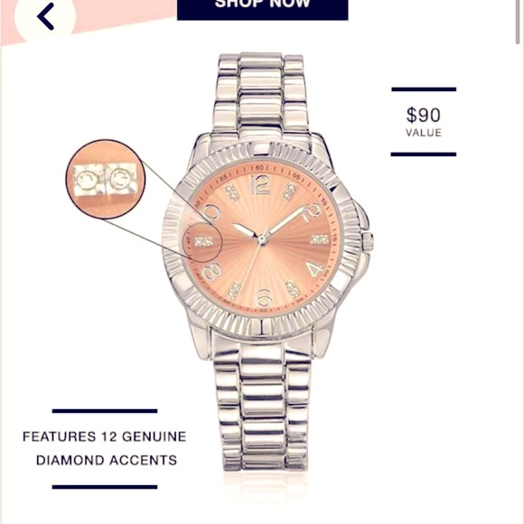 Diamond watch-Rose Gold/Silver tone Watch with 12 Diamond Accent NWT - Picture 2 of 3